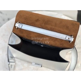 Fendi Calfskin Chain Flip Bag For Women Silver