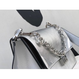 Fendi Calfskin Chain Flip Bag For Women Silver