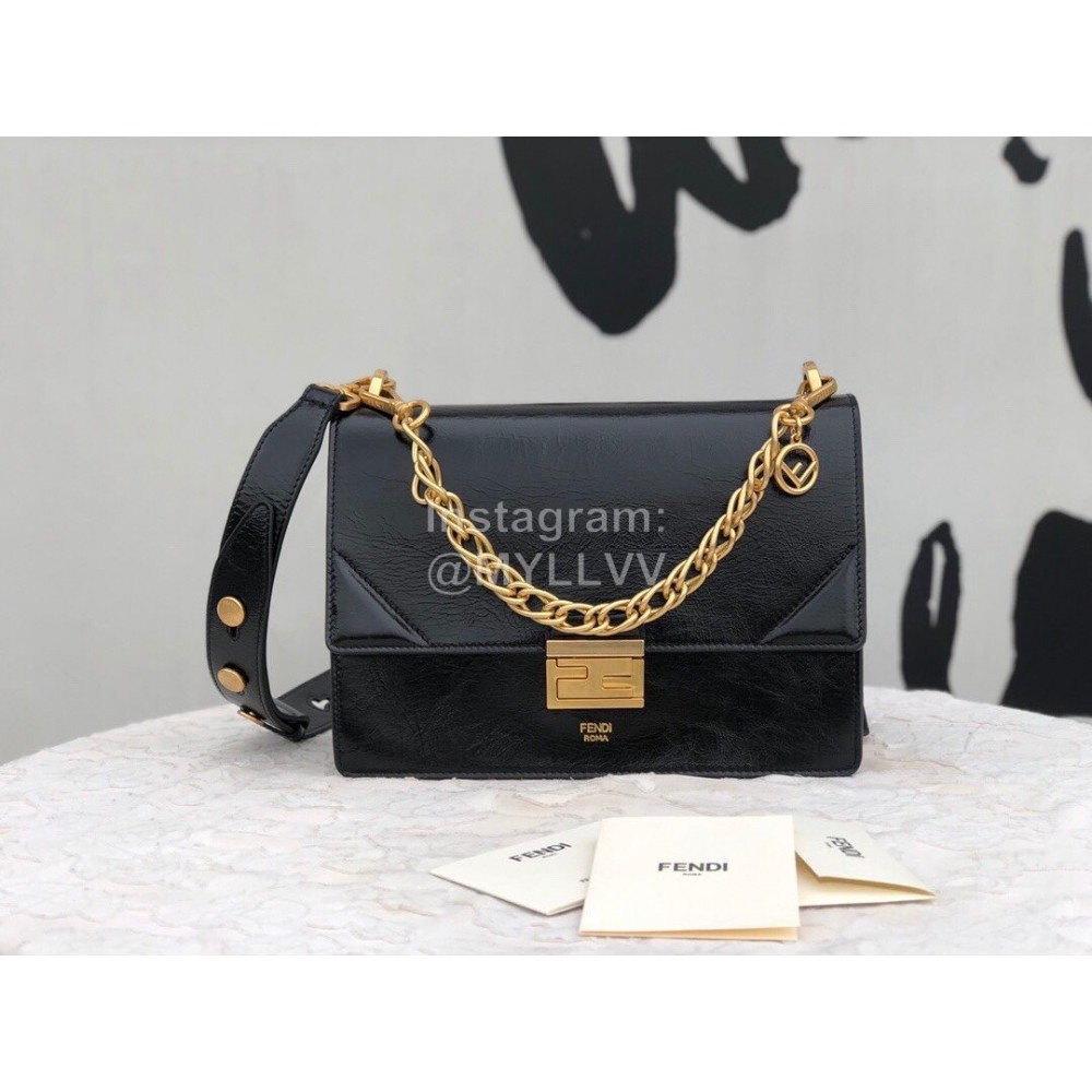Fendi Calfskin Chain Flip Bag For Women Black