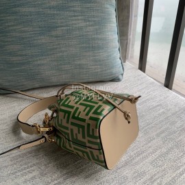 Fendi Embossed Printed Leather Bucket Bag Green