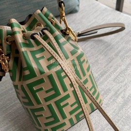 Fendi Embossed Printed Leather Bucket Bag Green