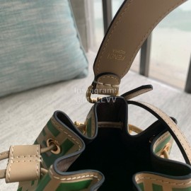 Fendi Embossed Printed Leather Bucket Bag Green