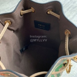 Fendi Embossed Printed Leather Bucket Bag Green