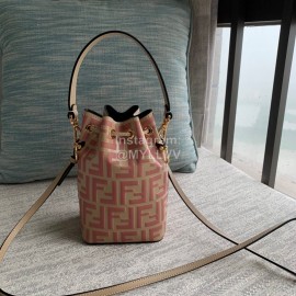 Fendi Embossed Printed Leather Bucket Bag Red