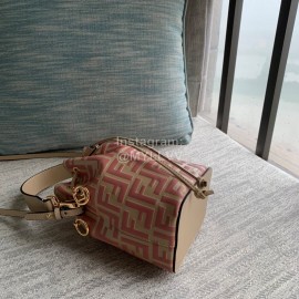 Fendi Embossed Printed Leather Bucket Bag Red