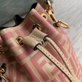 Fendi Embossed Printed Leather Bucket Bag Red