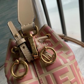 Fendi Embossed Printed Leather Bucket Bag Red