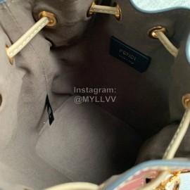 Fendi Embossed Printed Leather Bucket Bag Red