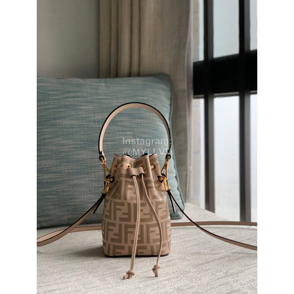 Fendi Embossed Printed Leather Bucket Bag Coffee