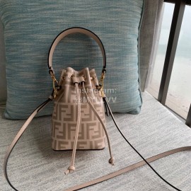 Fendi Embossed Printed Leather Bucket Bag Coffee