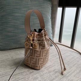 Fendi Embossed Printed Leather Bucket Bag Coffee