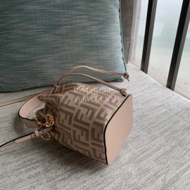 Fendi Embossed Printed Leather Bucket Bag Coffee
