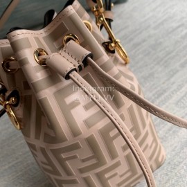 Fendi Embossed Printed Leather Bucket Bag Coffee