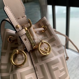 Fendi Embossed Printed Leather Bucket Bag Coffee
