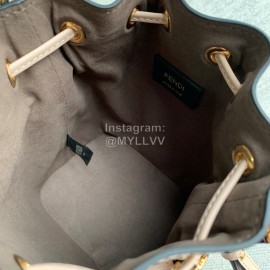 Fendi Embossed Printed Leather Bucket Bag Coffee