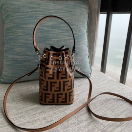 Fendi Embossed Printed Leather Bucket Bag Brown
