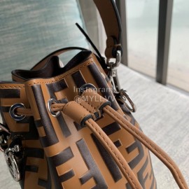 Fendi Embossed Printed Leather Bucket Bag Brown