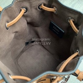 Fendi Embossed Printed Leather Bucket Bag Brown