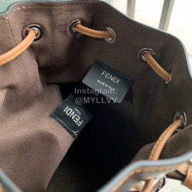 Fendi Embossed Printed Leather Bucket Bag Brown