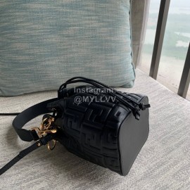 Fendi Embossed Printed Leather Bucket Bag Black