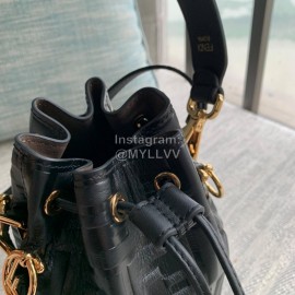 Fendi Embossed Printed Leather Bucket Bag Black