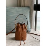 Fendi Brown Embossed Printed Leather Bucket Bag
