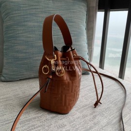 Fendi Brown Embossed Printed Leather Bucket Bag