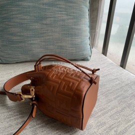 Fendi Brown Embossed Printed Leather Bucket Bag