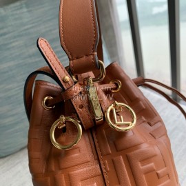 Fendi Brown Embossed Printed Leather Bucket Bag