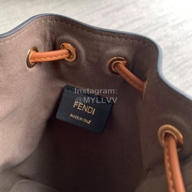 Fendi Brown Embossed Printed Leather Bucket Bag