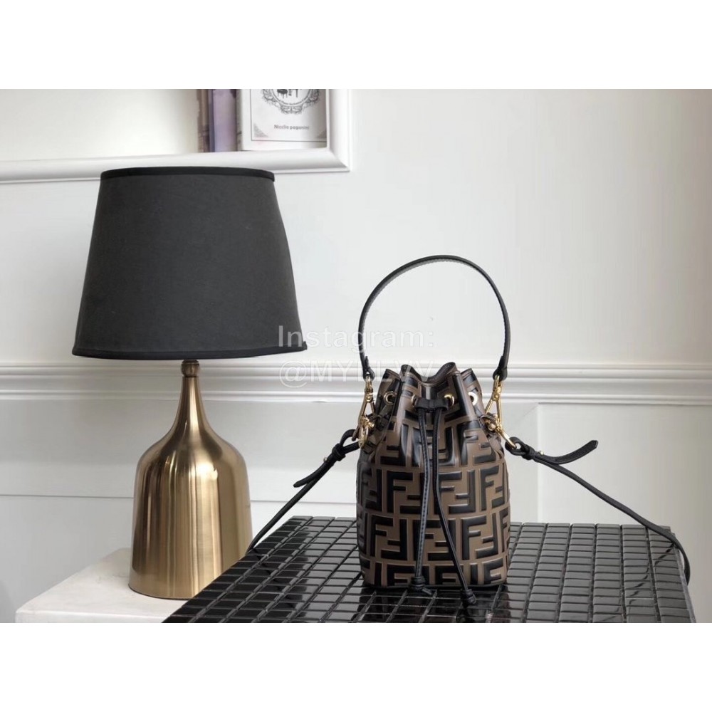 Fendi Embossed Printing Vintage Bucket Bag Coffee