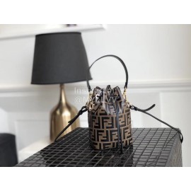 Fendi Embossed Printing Vintage Bucket Bag Coffee