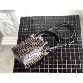Fendi Embossed Printing Vintage Bucket Bag Coffee