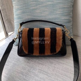 Fendi Black Patent Leather Stripe Medium Bag For Women