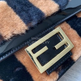 Fendi Black Patent Leather Stripe Medium Bag For Women