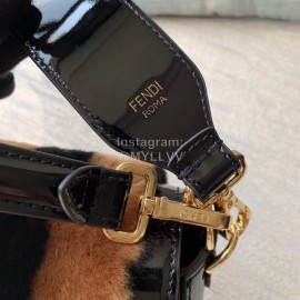 Fendi Black Patent Leather Stripe Medium Bag For Women