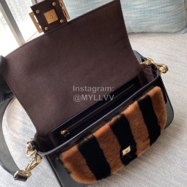 Fendi Black Patent Leather Stripe Medium Bag For Women