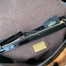 Fendi Black Patent Leather Stripe Medium Bag For Women