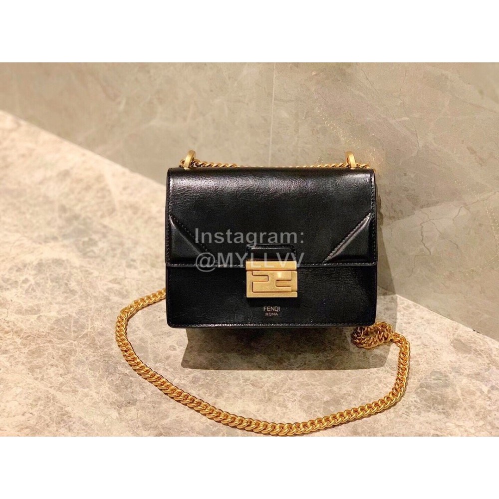 Fendi Black Calfskin Gold Chain Messenger Bag