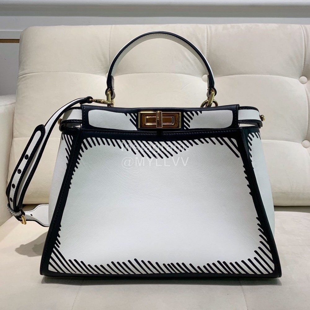 Fendi Fashion Black White Leather Handbag