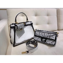 Fendi Fashion Black White Leather Handbag