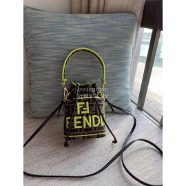 Fendi Embroidery Letter Drawstring Portable Bucket Bag Yellow