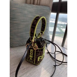 Fendi Embroidery Letter Drawstring Portable Bucket Bag Yellow