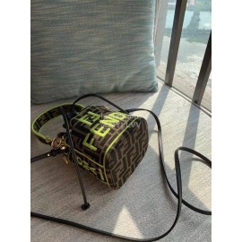 Fendi Embroidery Letter Drawstring Portable Bucket Bag Yellow