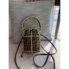 Fendi Embroidery Letter Drawstring Portable Bucket Bag Yellow