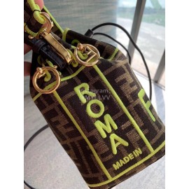 Fendi Embroidery Letter Drawstring Portable Bucket Bag Yellow