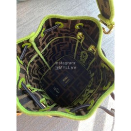 Fendi Embroidery Letter Drawstring Portable Bucket Bag Yellow