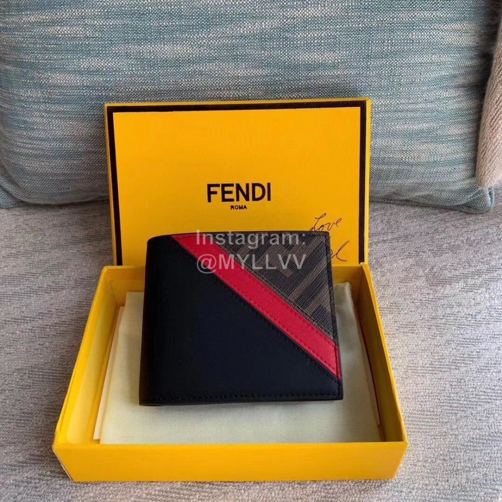 Fendi Black Leather Short Two Fold Wallet