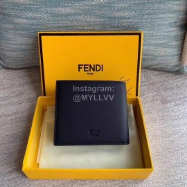 Fendi Black Leather Short Two Fold Wallet