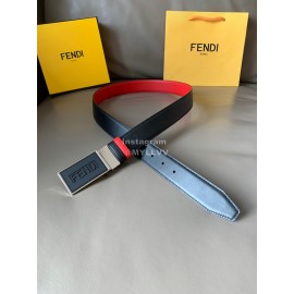Fendi New Calf Leather Swivel Buckle 34mm Belt For Men Red